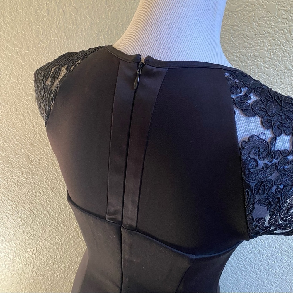 Vince Camuto Shift Little Black Dress Solid Short Length and Lace Cap Sleeves: 6 - Picture 6 of 10